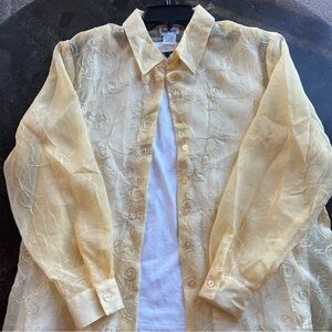 BonWorth Yellow Sheer/Embroidered Blouse - Size S/M